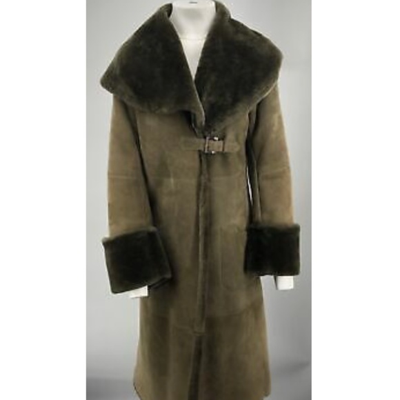 Brioni Women's Green Suede Sheepskin Mid-Length Coat sz 46
